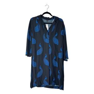 Ann Taylor Black Blue Collared Peacock Design Tunic Dress Women’s Size Medium